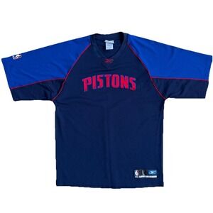 Reebok Detroit Pistons Warm Up Pullover Jersey Shirt Mens Large Blue Embroidered